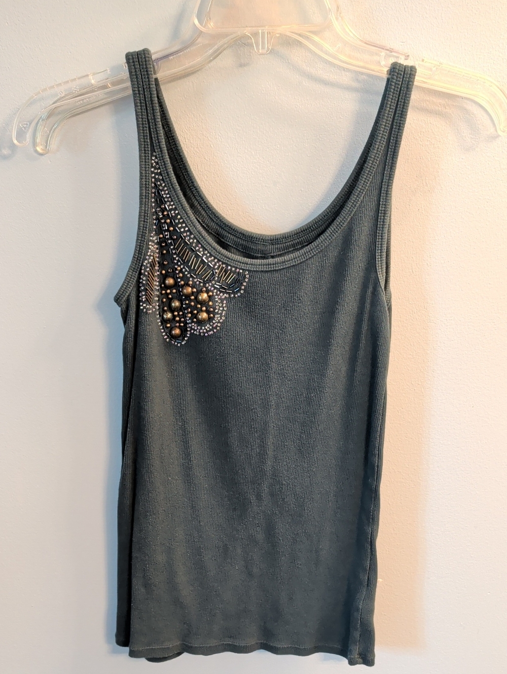 🍉New York & Company Teal Embellished Scoop Neck Tank
